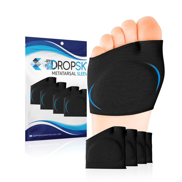 Dropsky Metatarsal Pads for Women and Men – 4 Packs – Gel Metatarsal Foot Pads, Ball Foot Cushion, Adjustable & Non-Slip Pads for Pain Relief, Metatarsalgia Insoles, Morton’s Neuroma - Black