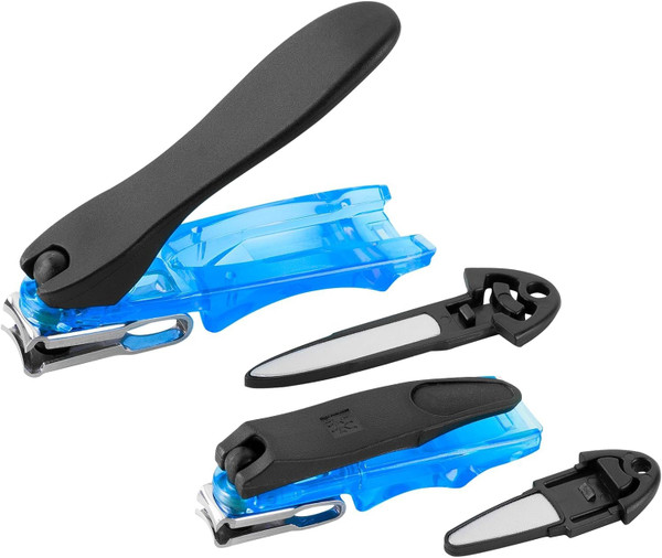 ZWILLING Nail Clippers Gift Set 2 Pieces with Nail Catcher and Integrated Nail File, Extra Sharp and Durable, Blue