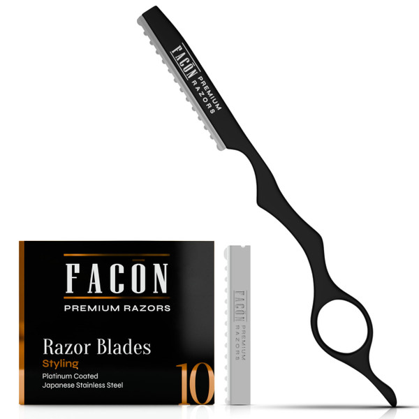 Facón Hair Razors for Cutting Hair - Professional Hair Styling Razor Kit with 11 Replacement Blades, Stainless Steel Hair Cutting Tool for Salon & Home, Premium Hair Thinning Texturizing Faether Razor