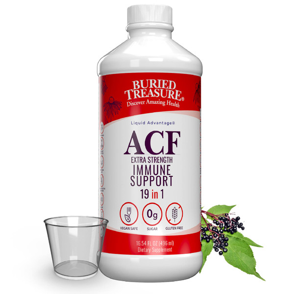 Buried Treasure ACF Extra Strength Immune Support, 16oz. with Dose Cup, Vitamins and Herbs, Dietary Immunity Boost Supplement