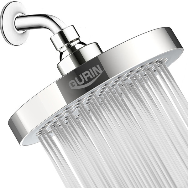 GURIN Shower Head High Pressure Rain Shower head - 6 Inch Luxury Design with Adjustable Angles, Anti-Clogging Nozzles, Easy 1-Min Install, Premium Chrome Finish for Bathroom (2.5 GPM)