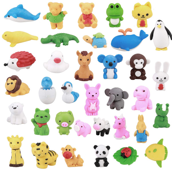 Greentime 32pcs Animal Erasers, Puzzle Toys Erasers Assembly Animals Erasers 3D Mini Erasers Classroom Supplies Desk Buddies Party Favors Games Prize