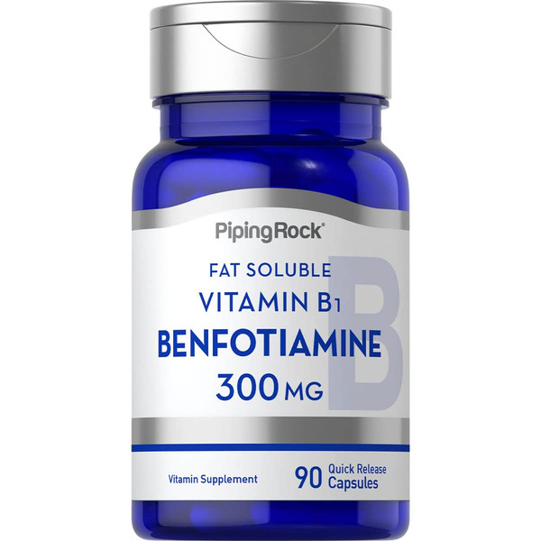 Piping Rock Benfotiamine 300mg | 90 Capsules | Fat Soluble Vitamin B1 | Non-GMO, Gluten Free Supplement