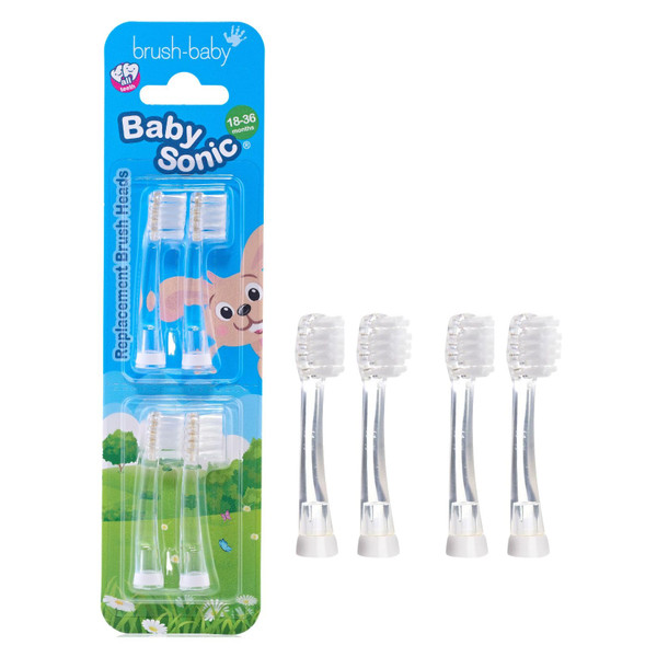 Brush-Baby - Replacement Heads for BabySonic Electric Toothbrush, 18-36 Months - Soft, Gentle Brush Heads for Baby Teeth & Gums - Toddler Toothbrush Head, BPA-Free, Toddler Oral Care - 4 Pack