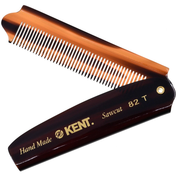 Kent 82T Handmade Folding Pocket Comb for Men, Fine Tooth Hair Comb Straightener for Everyday Grooming Styling Hair, Beard or Mustache, Use Dry or with Balms, Saw Cut Hand Polished, Made in England