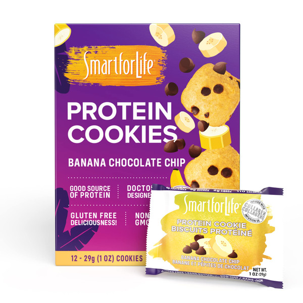 Smart for Life Banana Chocolate Chip Protein Cookies - High Protein Cookie Diet - 12 Count - Meal Replacement - On-the-Go Snack - Low Calorie Super High Fiber Cookies