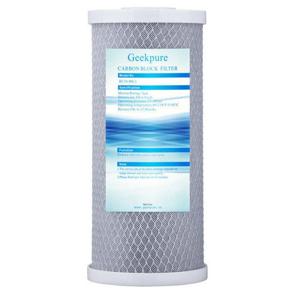 Geekpure 10 Inch Whole House Replacement Carbon Block Water Filter Cartridge -4.5"x 10"-5 Micron
