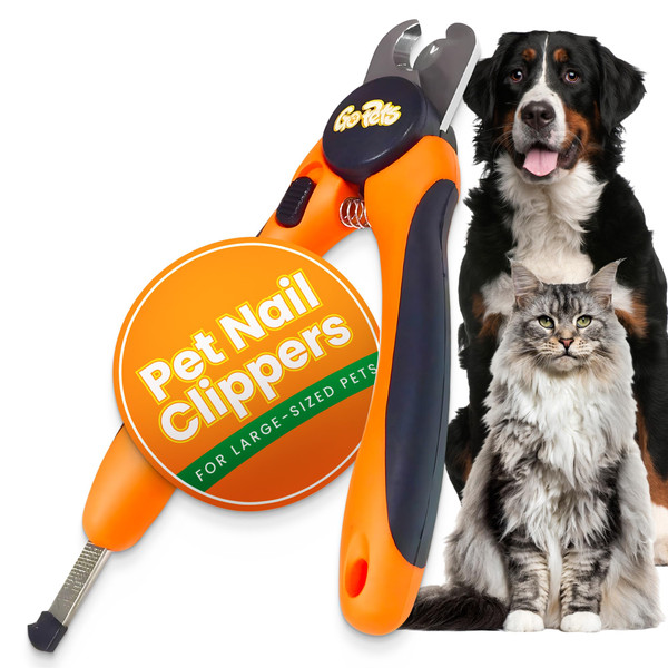 GoPets Dog Nail Clippers, Professional Pet Nail Trimmer for Large Dogs and Cats with Quick Sensor Safety Guard, Heavy Duty Stainless Steel Blades, Non-Slip Handle, Built-in File for Safe Grooming