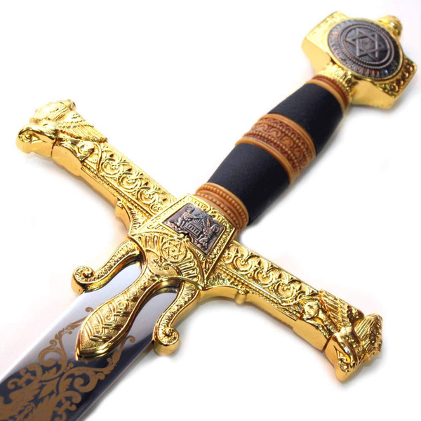 Ace Martial Arts Supply King Solomon Sword w/Star of David with Display Plaque (Gold Handle)