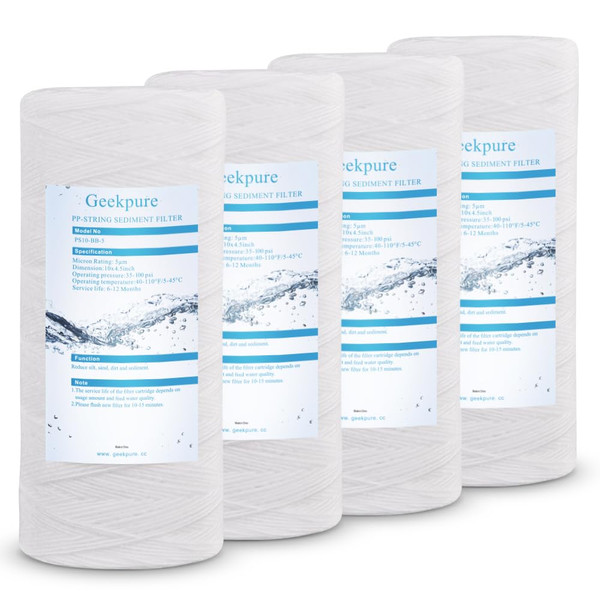 Geekpure 10 Inch String Wound PP Sediment Filter Cartridge for Whole House Water Filtration-4.5" X 10"-5 Micron
