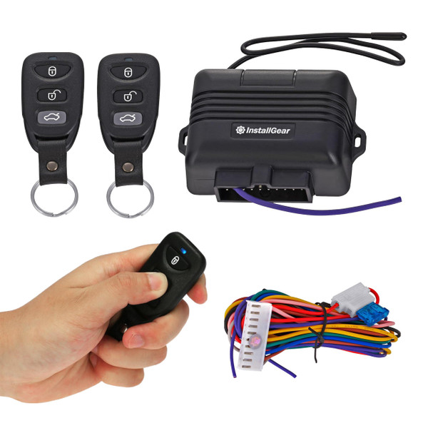 InstallGear Car Keyless Entry System - Trunk Pop with Two 3-Button Remotes - Keyless Entry Car - Door Lock/Unlock and Key Fob - Keyless Entry System Kit for Car/Auto