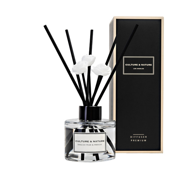 CULTURE & NATURE Reed Diffuser Set 4oz (120ml) English Pear & Freesia Scented Diffuser with Sticks Home Fragrance Reed Diffuser for Bathroom Shelf Decor