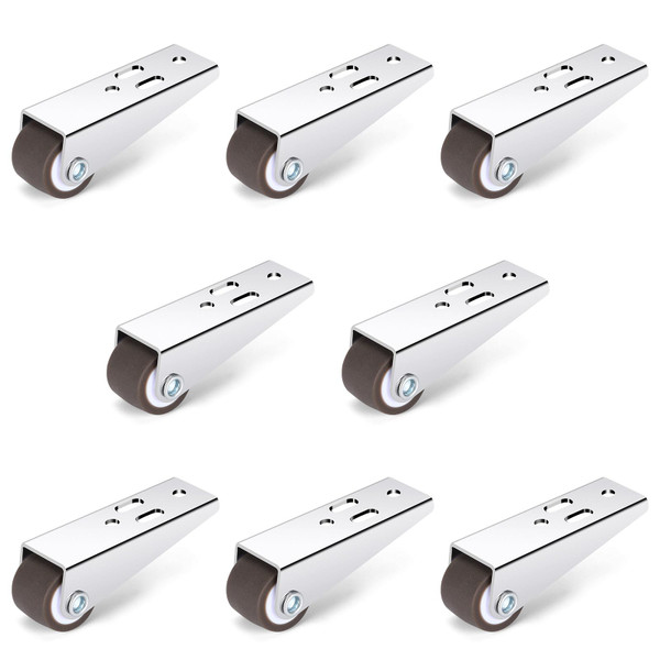 8Pcs 0.9Inch Small Low Profile Casters Wheels Side Mount, Mini Long Frame Rigid Caster Rollers, Little Fixed Caster Wheels for Furniture, Drawer, Door, Cabinet