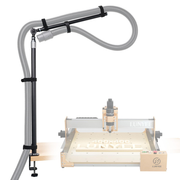 Dust Collection Boom Arm for CNC Router – Adjustable Clamp Mount Hose Holder for Desktop CNC Machines – Flexible Support Prevents Hose Sag, Improves Airflow & Keeps Work Area Clear
