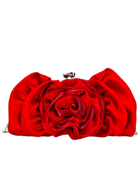 COOLOYA Women's 3D Rose Flower Evening Bags Satin Clutch Purse Floral Wedding Bag Chain Crossbody Shoulder Handbags Red One Size