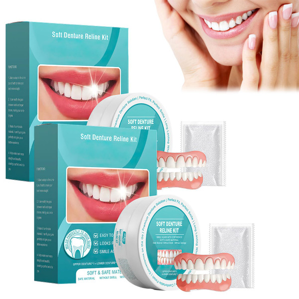 2PCS Minceetbien Dentures, Minceetbien Silicone Reline Denture Set, Adjustable Snap-in Dentures,Upper and Lower Denture Kit, for Any Mouth Shape