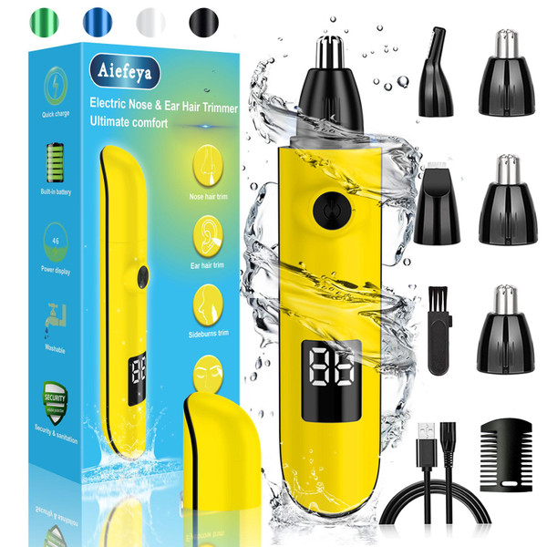 Aiefeya Nose Hair Trimmer for Men & Women, IPX7 Waterproof, USB Rechargeable, Easy Cleaning, All-in-ONE Facial & Eyebrow Trimmer (Yellow)