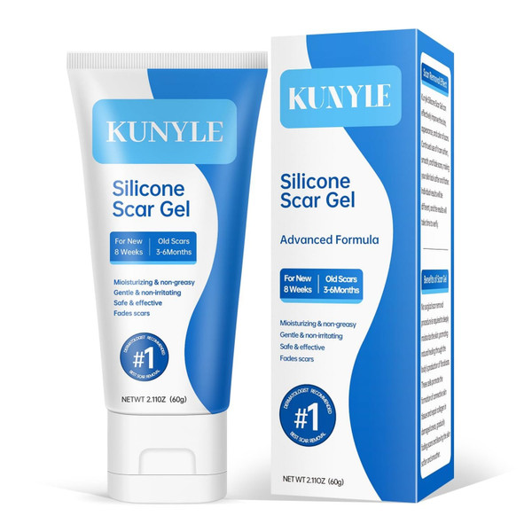 Kunyle Silicone Scar Gel, Scar Cream, Advanced Scar Stick for Surgical Scars, Stretch Marks, Keloid Bump Removal, Old and New Scars 2.11oz (60g)