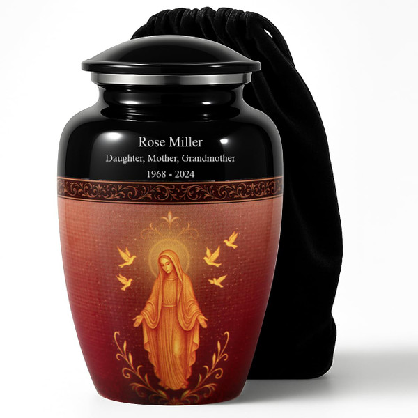 Black Virgin Mary Cremation Urn for Human Ashes – Personalized Catholic Tribute with Name & Dates, Adult Religious Memorial Urn, Made in USA (Large)