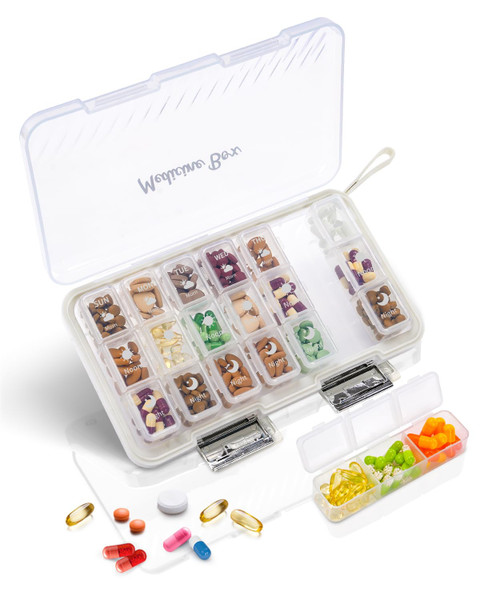 Weekly Pill Organizer 3X a Day - 7 Day Pill Box with 21 Compartments (Morning/Noon/Night), BPA-Free Daily Pill Case, Portable Medicine Organizer for Vitamins, Supplements & Medicatio【Upgrade】 (White)