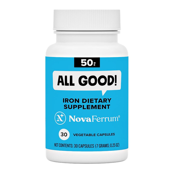 NovaFerrum All Good | Iron Capsule Supplements for Adults | Anemia | 50mg of Iron | 30 Servings | Sugar Free | Vegan | Gluten Free