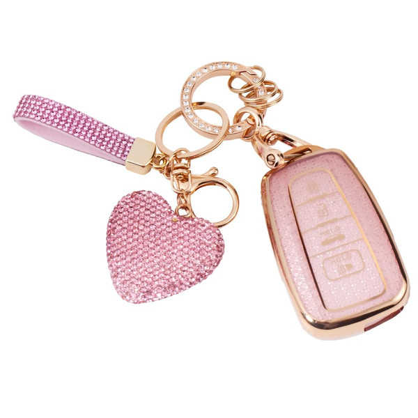 vehicleloong Key Fob Cover Case Shell Keychain for Toyota 2020 2021 2022 2023 2024 2025 RAV4 Camry Corolla Highlander Avalon 4Runner Prius C-HR GR86 Accessories Bling Girly Women, Gold Pink, TPU