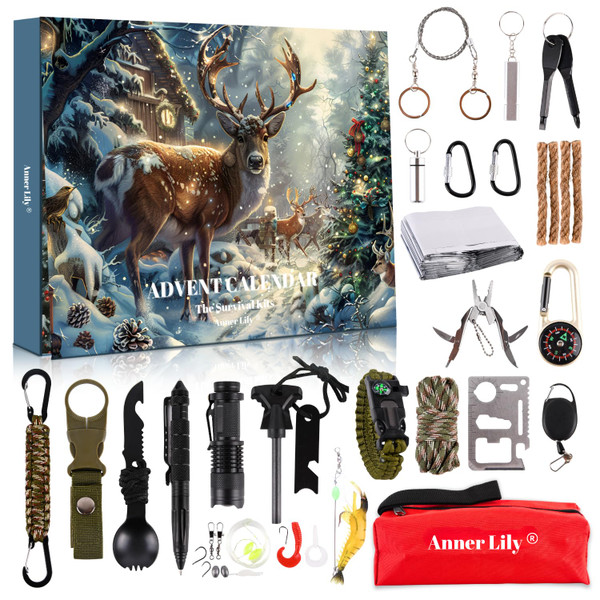 Survival Kit Advent Calendar for Men - Survival Tools Advent Calendar for Adult Teen 24 Days Christmas Countdown - 2025 Xmas Holiday Surprise Gifts for Outdoor Enthusiasts