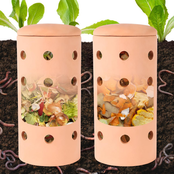 2pcs Outdoor In-Ground Compost Bin for Raised Garden Beds and Yards Inground Farm Composter 10 * 4.13 * 4.13Inch Garden Worm Farm Outdoor Red Pottery Ceramics