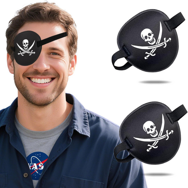 THSIREE Pirate Eye Patch for Adults, 2 Pack Adjustable 3D Skull & Crossbones Eyepatch for Halloween Costume, Lazy Eye Amblyopia Treatment Left/Right Eye Cover