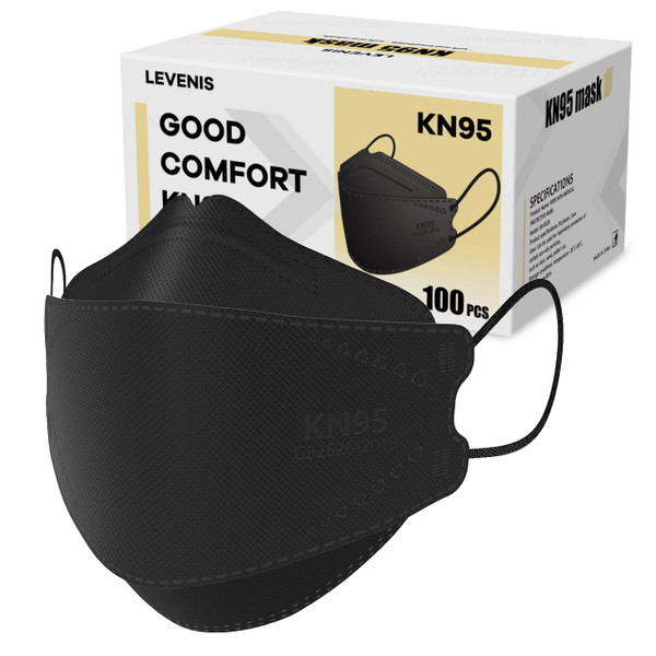 LEVENIS KN95 Face Masks 100 Pack, Breathable Comfortable and Disposable KN95 Mask, Black LEVENIS KN95 Face Masks 100 Pack, Breathable Comfortable and Disposable KN95 Mask, Black