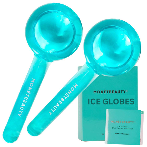 MonétBeauty Ice Globes for Face, Freezer Safe and Highly Effective Facial Globes for Daily Beauty Routines, Face Roller to Reduce Puffiness, Enhance Circulation and Complexion (Blue, No Glitter)