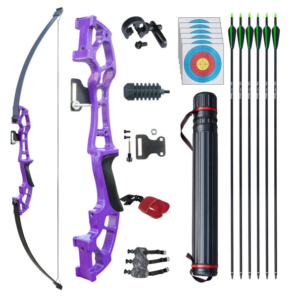 D&Q Archery 50" Takedown Bow and Arrows Set for Adults 30lb 40lb Metal Riser Right Hand Longbow Kit for Beginner to Intermediate Hunting Target(Purple, 40lb)
