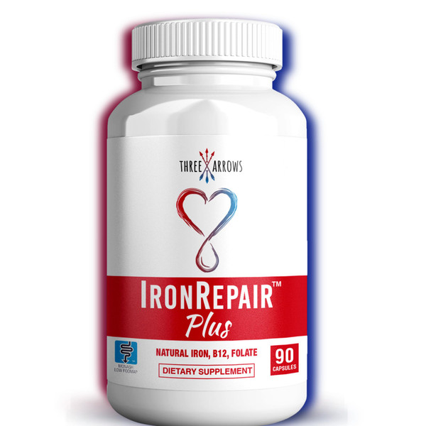 Iron Repair Plus Natural Iron Supplement, Best Absorption Gentle on Stomach, Monash Low FODMAP, Raise Hemoglobin & Ferritin for Women, Teens & Pregnancy Methylated B-12 & Folate, 90 Gelatin Capsules