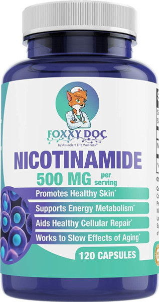 Dr. Valerie Nelson Nicotinamide 500 mg - Vitamin B3 – Energy; Cell & Skin Health. Value Priced - Flush-Free - 120 Veggie Caps by Foxxy Doc