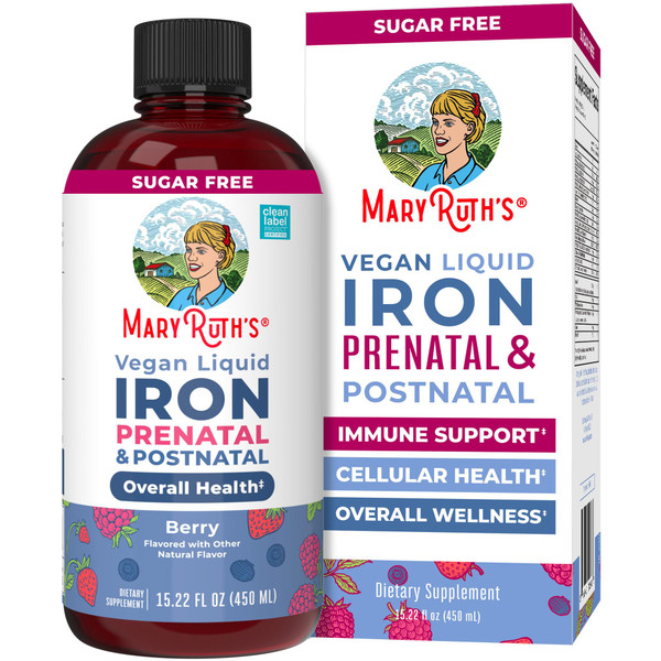 MaryRuth Organics | Liquid Iron Supplement Prenatal & Postnatal for Pregnant & Lactating | Iron Deficiency | Immune Support | Sugar/Gluten Free | Vegan | Non-GMO | 15.22 Fl Oz