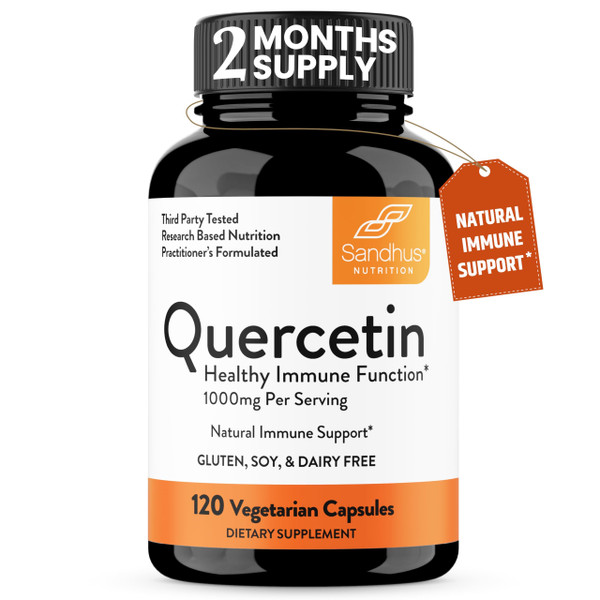 Sandhu's Quercetin Vegetarian Capsules Supplements 120 Count (Pack of 1) | Bioflavonoids for Immune Support & Respiratory Health, Seasonal Allergy Support | Quercitin for Men and Women