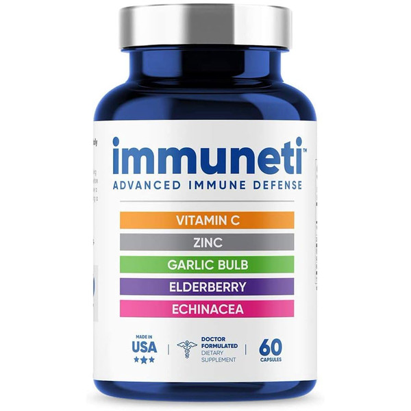 Immuneti Advanced Immune Support – Doctor Formulated 6-in-1 Daily Immunity Supplement – Made in USA – With Vitamin C, D3, Zinc, Elderberry, Garlic & Echinacea - Vital Nutrients & Antioxidants (5)