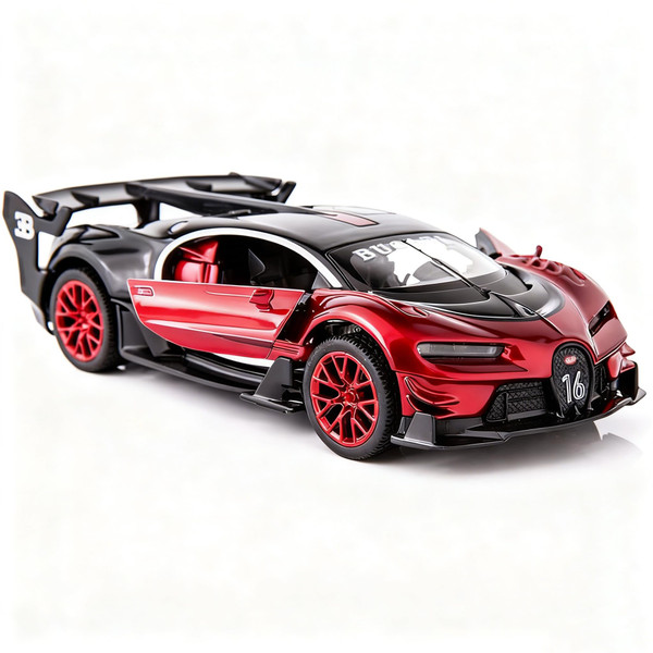 BDTCTK Bugatti Vision GT Supercar 1/32 Zinc Alloy Die Casting Pull Back Car Model Toy Sound and Light for Boy Girl Gift （red）
