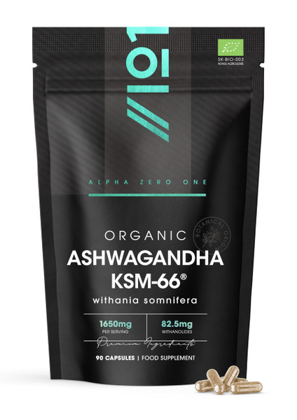 ALPHA01 Organic Ashwagandha KSM-66® Capsules - 1650mg - Made with BioPerine® for Higher Bioavailability - Gluten Free, Non-GMO - 90 Vegan Caps
