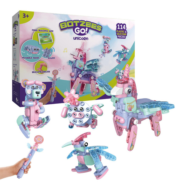 BOTZEES GO! Unicorn Robot for Kids - Building & Electric Remote Control STEM Learning Toy for Ages 3+, Girls - RC Magic Stick, App Based
