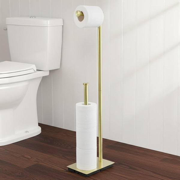 KES Free Standing Bathroom Toilet Paper Roll Holder, Toilet Paper Holder Stand with Weighted Base SUS304 Stainless Steel Brushed Gold, BPH286S1B-BZ