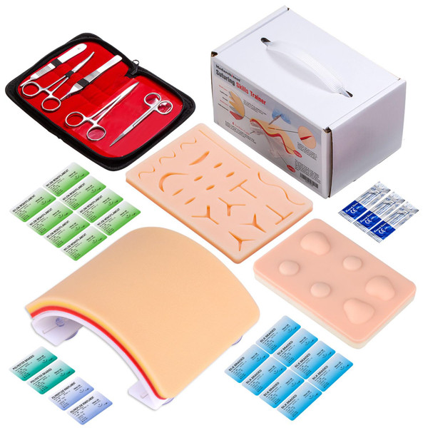 Medarchitect Premium Suturing Skill Trainer Including DIY Incision Suture Pad with Hook & Loop Replacement Design, 19 Pre-Cut Wounds Pad & Complete Tools for Advanced Suture Skill Practice