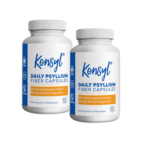 Konsyl Daily Psyllium Fiber Capsules - Contains 1500mg of All-Natural Psyllium Husk Powder per Serving - Supports Digestive Health and Weight Management Goals+ (2 Pack - 200 Count Each)
