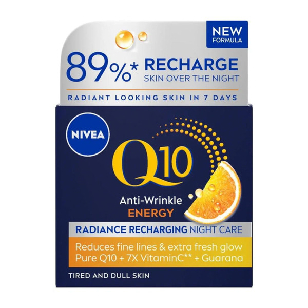 NIVEA Q10 Energy Recharging Face Night Cream (50 ml), Energising Night Cream for Women, Hydrating Night Face Cream, Recharging Face Cream with Vitamin C and Q10