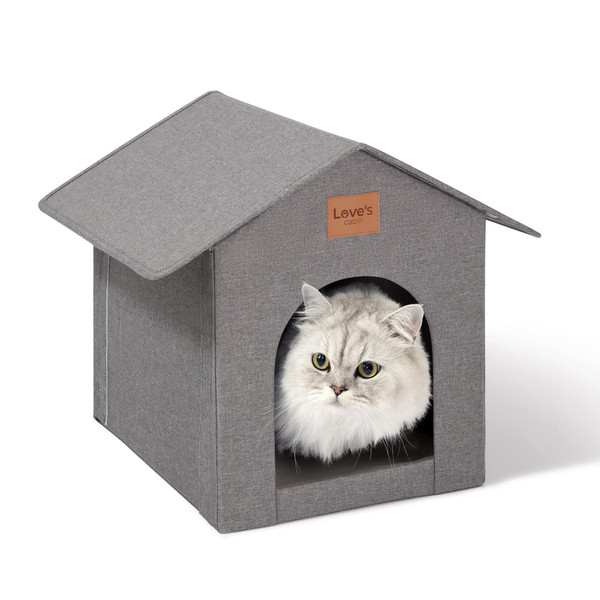 Love's cabin Outdoor Cat House Weatherproof, Insulated Feral Cat House Outdoor for Winter, Waterproof Outside House for Indoor Cats, Shelter with Removable Soft Cushion,Grey