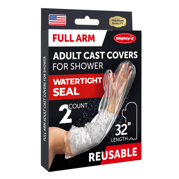 100% Waterproof Cast Covers for Shower Arm Adult - Tight Seal - 2pk Reusable Cast Protectors - Full Arm Bag Sleeves - Strong and Durable