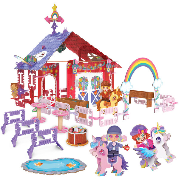 PINXIES Unicorn Barn | Build-Your-Own Magical Animals Farm Play Set, Kids 3D Puzzle Toy - STEM Girl Toys Ages 6-7 and Up