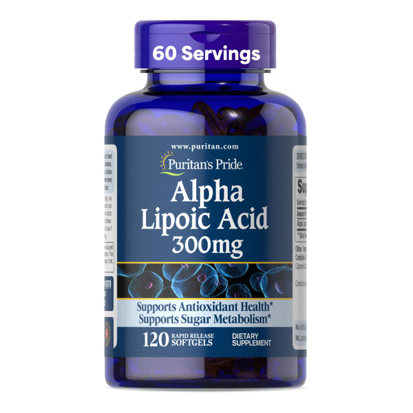Puritan's Pride Alpha Lipoic Acid 300mg, Dietary Supplement for Antioxidant Health, Sugar and Energy Metabolism Support, 4 Month Supply, 120 Rapid Release Softgels Puritan's Pride Alpha Lipoic Acid 300mg, Dietary Supplement for Antioxidant Health, Sugar and Energy Metabolism Support, 4 Month Supply, 120 Rapid Release Softgels
