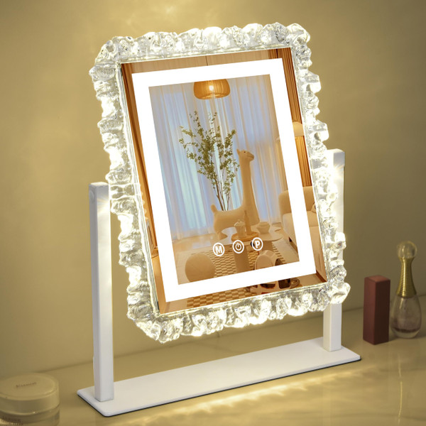 durup Lighted led Makeup Mirror Hollywood Mirror Vanity Makeup Mirror with Lights Smart Touch Control 3-Gear Dimable Light 360°Rotation (12in. White)