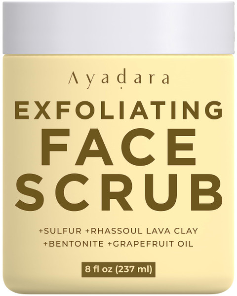 Ayadara Stardust Sulfur Soap Scrub, Face Scrub Exfoliating Face Wash, Bentonite Clay Acne Face Mask, Gentle Exfoliating Face Wash, Exfoliating Scrub for Face, Face Scrubber Exfoliator, 240-Day Supply